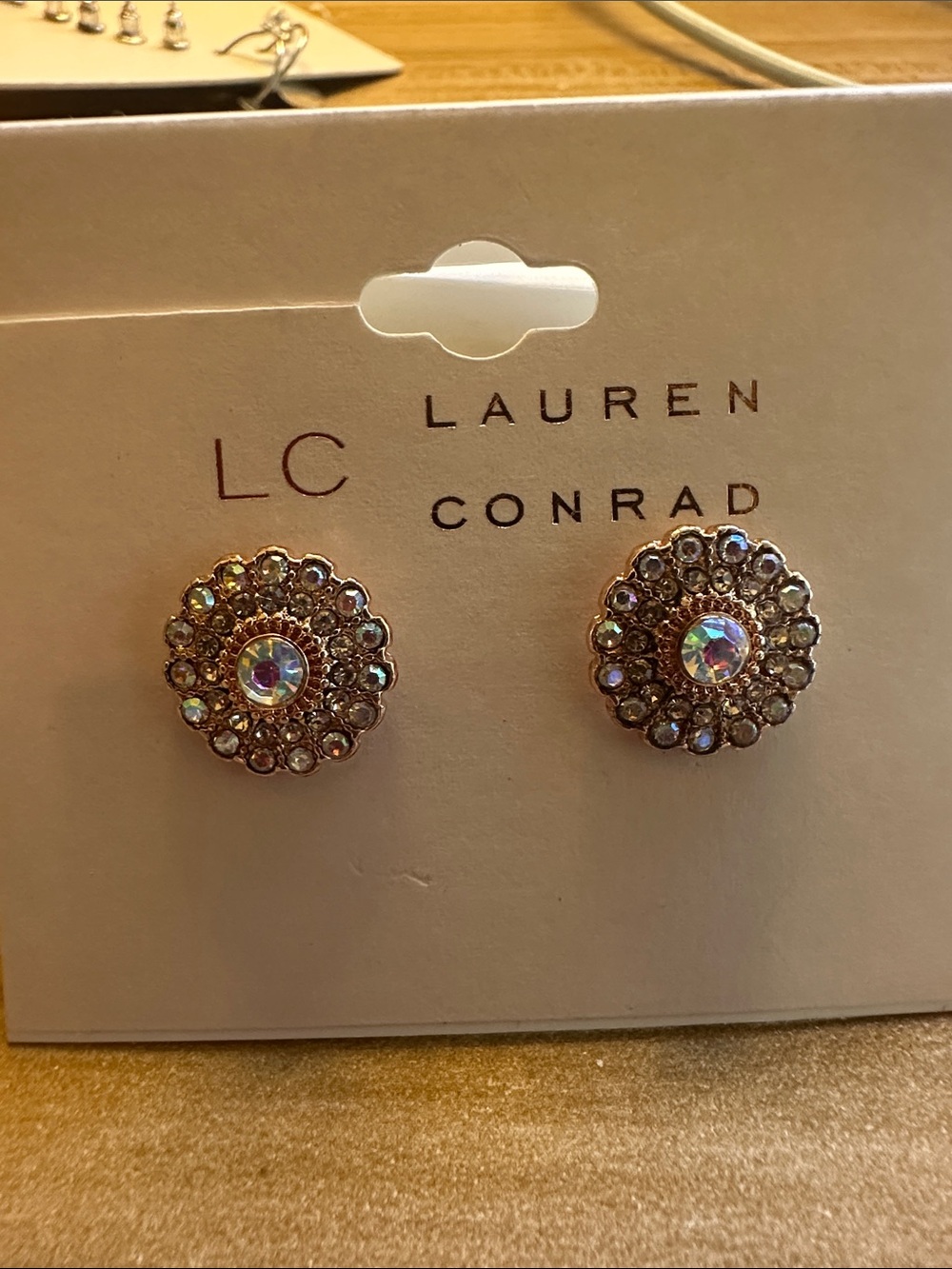 LC Lauren Conrad Gold-Tone Iridescent Floral Crystal Stud Earrings